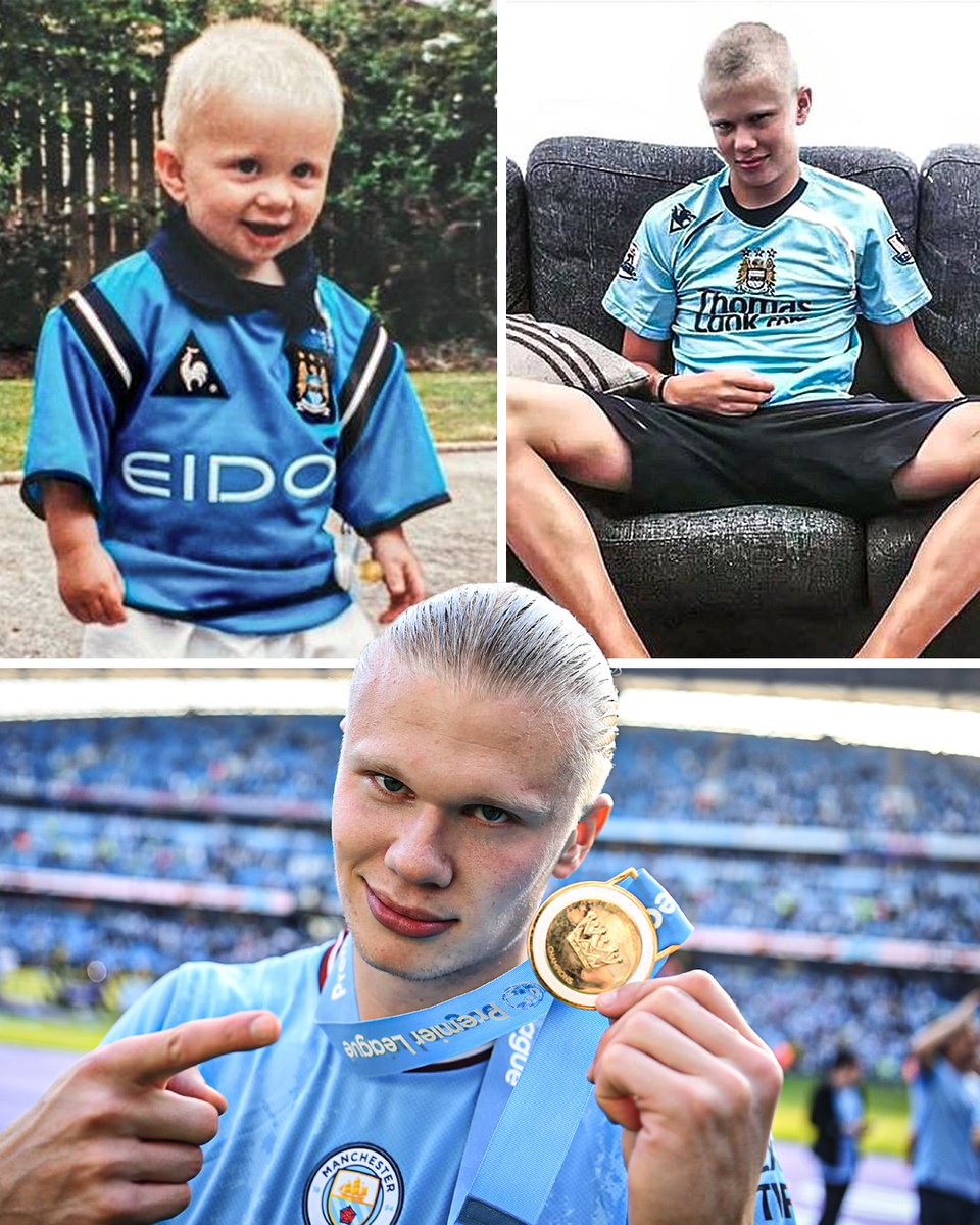 Erling Haaland grew up supporting Manchester City as his dad played for the club.

He's now won the Premier League with them in his first season.

Every young footballer's dream ❤️