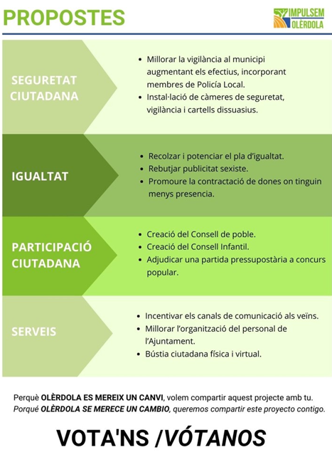 ImpulsemOlerdol's tweet photo. Us presentem nostre programa 📄 pensat per a tots els olèrdolencs i olèrdolenques que formen el nostre poble i que són la nostra gent. Sense ells vosaltres no som ningú.
#votaimpulsem #eleccionsmunicipals2023 #moja #cantrabal #daltmar #santperemolanta #santmiqueldolèrdola https://t.co/A3MYbCvMgM