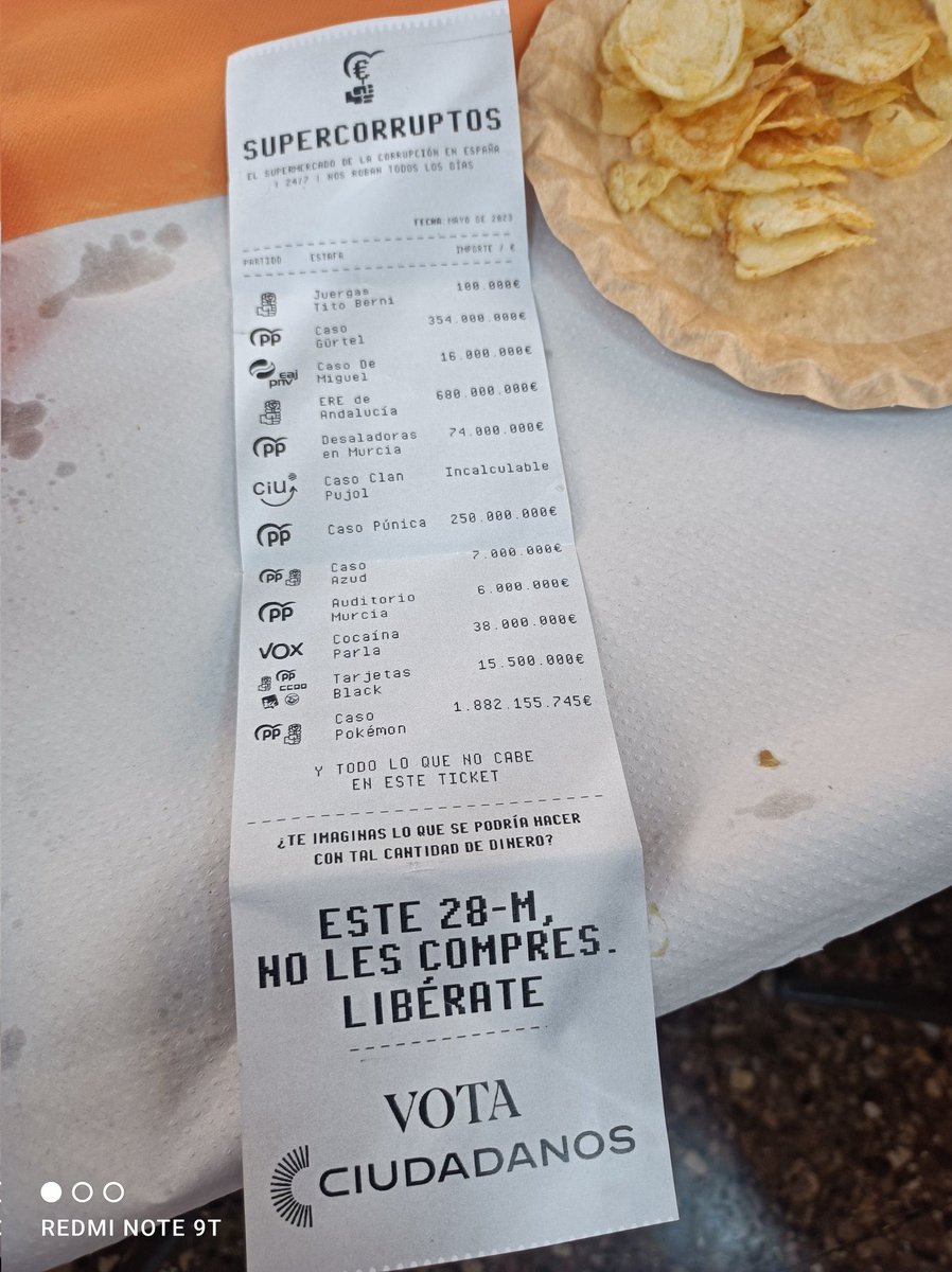 PedrantM's tweet photo. ❌ Fijate bien. No es mi compra de hoy. Es lo que nos cuesta la #corrupción a los españoles.
🤢🤢 Cuánto se podría mejorar con todo ese dinero.

👉 El #28M, mira este ticket y elige @CiudadanosCs. #PorLosTuyos
#Liberate https://t.co/zPTBIOzGqj