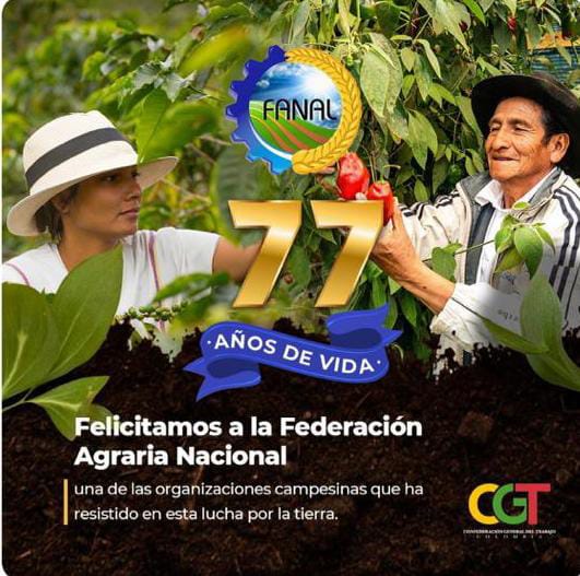 cgt_fanal's tweet photo. Hoy 21 de Mayo, Fanal cumple sus 77 años por la lucha de la tierra, solicitamos ante el gobierno nacional y sus instituciones el retorno a la tierra para los campesinos de Fanal @petrogustavo @FranciaMarquezM @MinAgricultura @MinHacienda @MinInterior @MinSaludCol @ADR_Colombia https://t.co/T4neLQw3M8