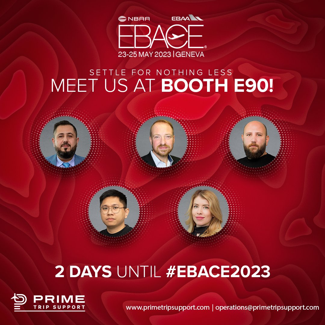 YourPrimeTrip's tweet image. 2 days to go until #EBACE2023! Don’t forget to stop by Booth E90 and meet the #PrimeTripSupport team to assist you in your trip support needs! 

#tripsupport #businessaviation #aviation #bizav