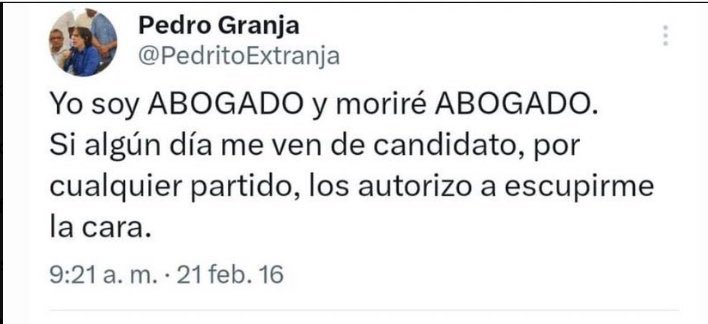 Lo bueno es que el mismo públicamente nos ha autorizado a escupirle en la cara <a href="/pedritoextranja/">Pedro Granja</a>
