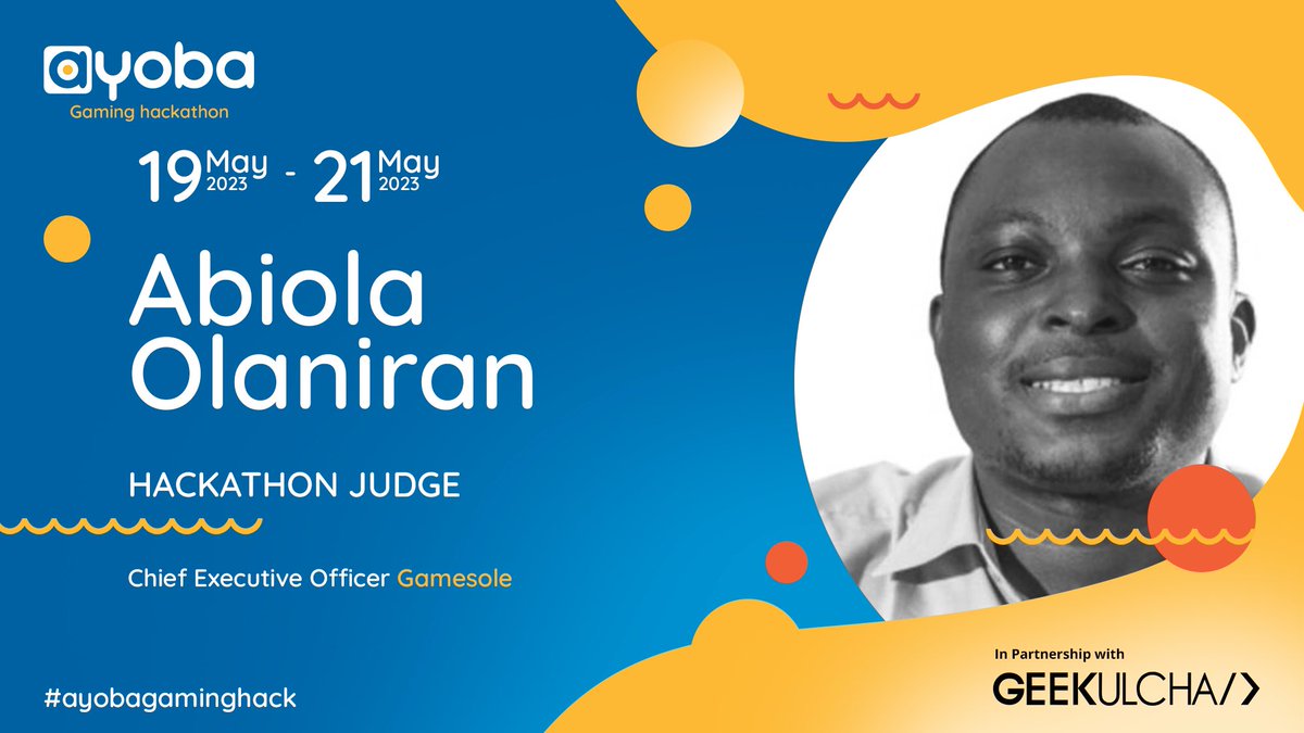 The #AyobaGamingHack judges 

👩🏽‍⚖️ Sino Nompunga - <a href="/fakugesi/">Fak'ugesi Festival</a> 
👨🏽‍⚖️ <a href="/kimardamina/">Kim Arnaud 🎮 Amina</a> - <a href="/KimardStudio/">MindCiti</a> 
👩🏽‍⚖️ @ms_yabo - <a href="/ayoba_me/">.</a> 
👨🏽‍⚖️ Ben Maguta - <a href="/ItthynkGaming/">Itthynk Gaming</a> 
👨🏽‍⚖️ Abiola Olaniran - <a href="/gamesole/">game sole</a>