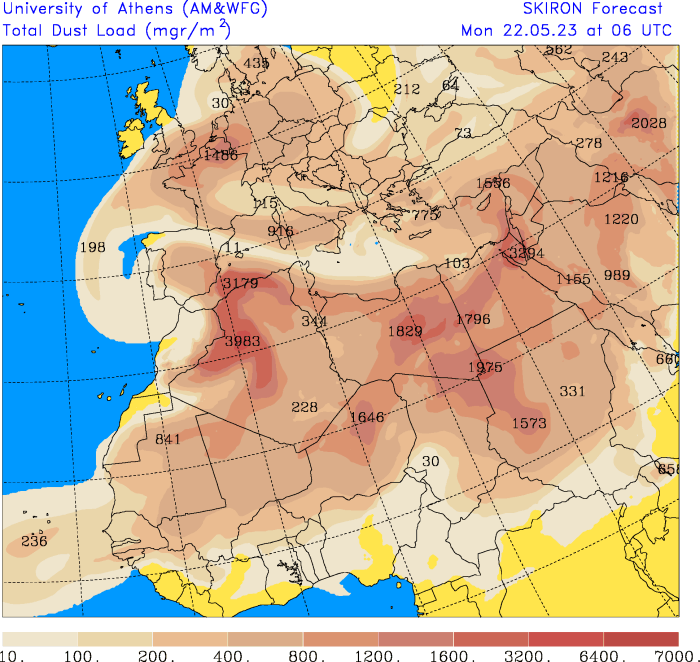 Official_WXUK's tweet photo. Quite significant amounts of #SaharanDust over the southern half of the UK and much of the rest of Europe at the moment and over the next few days.

Unlikely to see dusty deposits on cars with no rain in the forecast, but hazy or unusual looking sunrises and sunsets are possible. https://t.co/L8uuUXRwDG