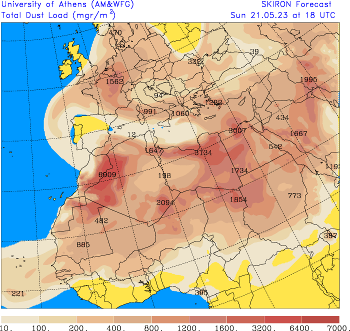 Official_WXUK's tweet photo. Quite significant amounts of #SaharanDust over the southern half of the UK and much of the rest of Europe at the moment and over the next few days.

Unlikely to see dusty deposits on cars with no rain in the forecast, but hazy or unusual looking sunrises and sunsets are possible. https://t.co/L8uuUXRwDG