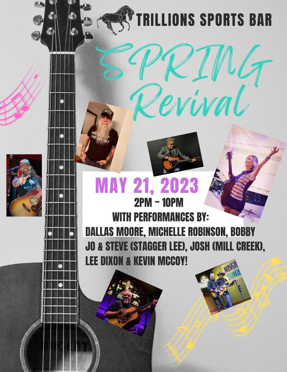 dallasmoore's tweet image. SPRING REVIVAL TODAY!!!

Trillions Sports Bar and Grill
West Chester, Ohio 2pm til 10pm 
W/ Dallas Moore &amp;amp; Friends, Stagger Lee Band, Michelle Robinson Band, Kevin McCoy &amp;amp; Lee Dixon, Josh from The Mill Creek Band &amp;amp; More! 

GIT AMONGST IT! #springrevival #sunday #countrymusic