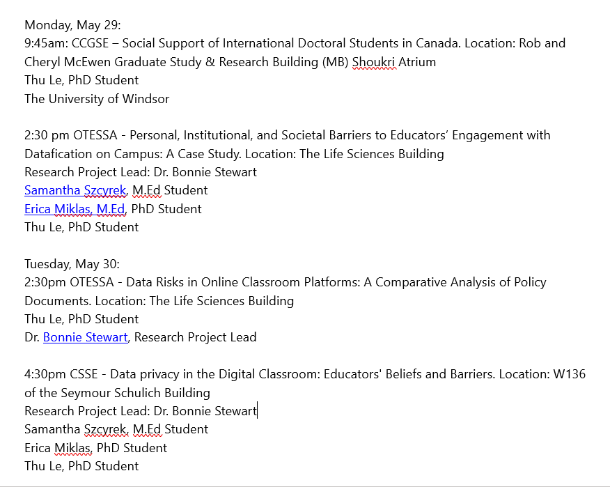 Below is the schedule of our presentations at Congress2023 this weekend at York University. Hope to meet many friends there. 
#CSSE2023 #OTESSA2023