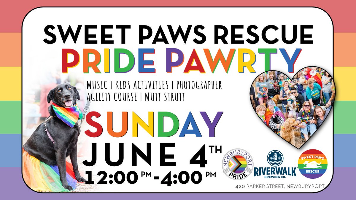 nbptpride's tweet photo. IN 2 WEEKS!   Join RiverWalkBrewing &amp; Sweet Paws Rescue for "Pride Pawrty" on Sunday, June 4.    All ages are welcome to fabulous event featuring a canine fashion show, fun &amp; games, and more!

#riverwalkbrewing #sweetpawsrescue #nbptpride
@RiverWalkBeer @SweetPawsRescue https://t.co/MZB9Y4Weg6