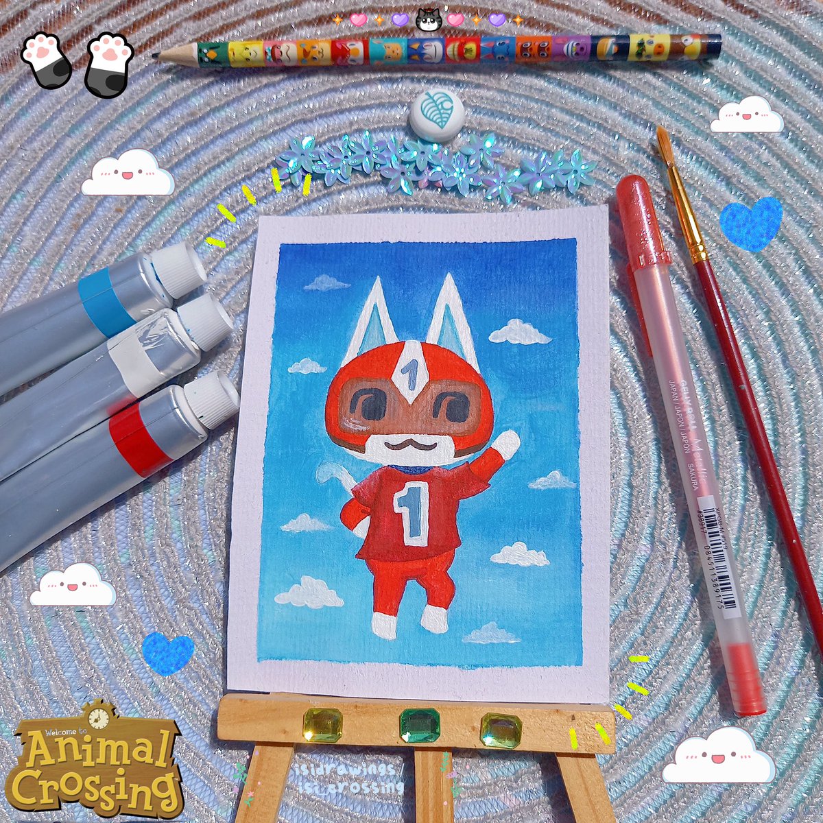 isidrawings's tweet photo. The Kid Kat acrylic portrait commission for @hellobirde is ready! Will be flying to his new home tomorrow, along with a few freebies 🥹🫶🏼💙🐱tysm!!! 

#AnimalCrossing #ACNH #KidKat #acnhcommissions #acrylicart https://t.co/2HXogay7xf