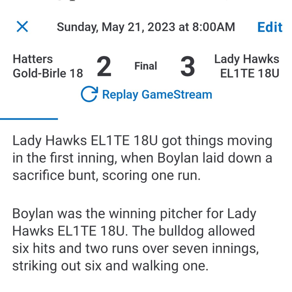 emilyboylan99's tweet photo. Big win for the Lady Hawks @cgalhouse2119 this AM @SoftballFactory. Huge team effort. Thanks to all my teammates and @GergenNessa for the winning run! #UASFShowcase #SpringClassic https://t.co/uexIFI1gJf