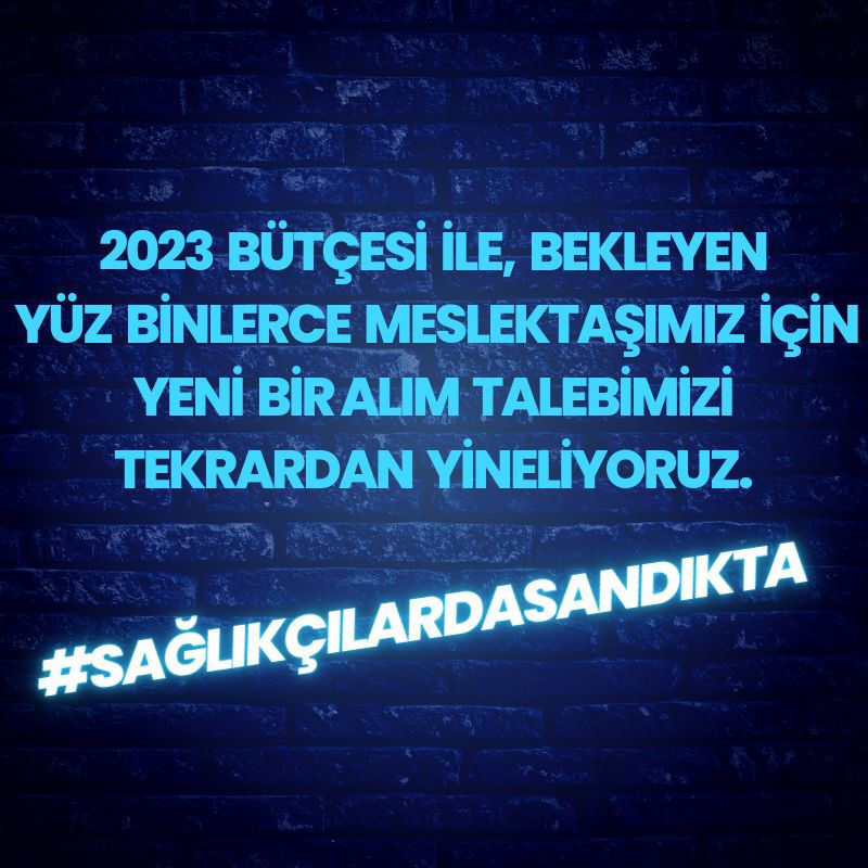 Sayın <a href="/drfahrettinkoca/">Dr. Fahrettin Koca</a> 
Henüz 2023 bütçesi ile yeni bir atama yapılmamıştır. 800 bini aşkın sağlıkçı meslektaşımız aldığı puanlarla belirsizlik içerisinde atanmayı bekliyor. Talebimiz seçimden önce tüm branşlara adil bir şekilde yeni bir atama sözünün verilmesidir. Sağlık camiası
