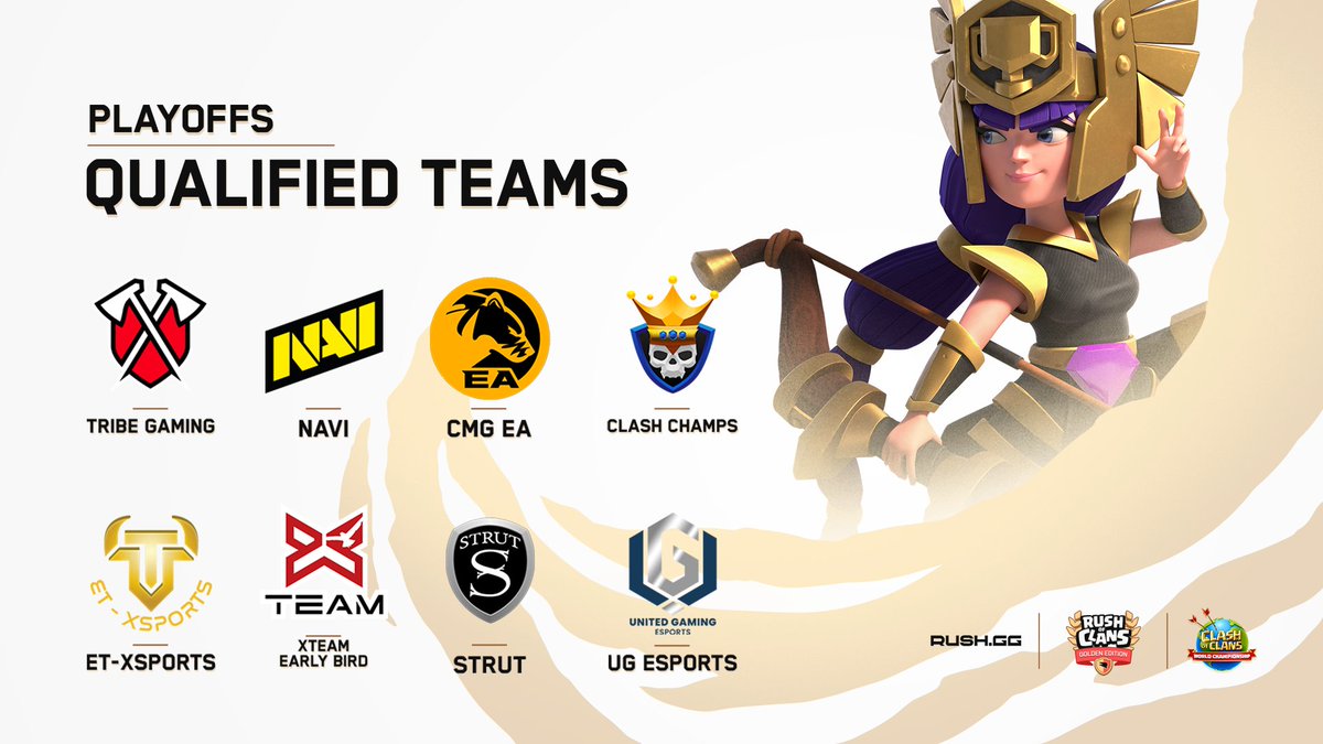 Clash of Clans Esports (@cocesports) on Twitter photo .<a href="/RUSHGGCoC/">RUSHGG Clash Of Clans</a>'s Playoffs teams are SET 🏆
CONGRATULATIONS👏🥳
🔷 <a href="/TribeGaming/">Tribe Gaming</a>
🔷 <a href="/NAVI_coc/">NAVI Clash of Clans</a>
🔷 <a href="/ChasmacEA/">Chasmac Gaming EA</a>
🔷 <a href="/ClashChamps_CoC/">Clash Champs</a>
🔷 @ET_XSPORTS
🔷 <a href="/XTeamESport/">X Team Esports</a>
🔷 @STRUTesportsCoC
🔷 @Apricus_Esports
See you next weekend!
#ClashWorlds | #ClashEsports .<a href="/RUSHGGCoC/">RUSHGG Clash Of Clans</a>'s Playoffs teams are SET 🏆
CONGRATULATIONS👏🥳
🔷 <a href="/TribeGaming/">Tribe Gaming</a>
🔷 <a href="/NAVI_coc/">NAVI Clash of Clans</a>
🔷 <a href="/ChasmacEA/">Chasmac Gaming EA</a>
🔷 <a href="/ClashChamps_CoC/">Clash Champs</a>
🔷 @ET_XSPORTS
🔷 <a href="/XTeamESport/">X Team Esports</a>
🔷 @STRUTesportsCoC
🔷 @Apricus_Esports
See you next weekend!
#ClashWorlds | #ClashEsports