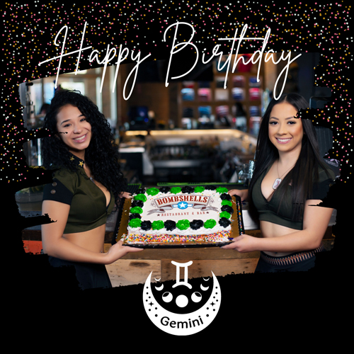Bombshells_Bar's tweet photo. Happy Birthday Gemini! If you have the Bombshells Officers app you are entitled to a free birthday dessert. Find The Bombshells Officers app in the App and Google store. Links in Bio. #bombshells #officersapp #happybirhtday #freedessert #gemini https://t.co/Pp8cD3yp7i