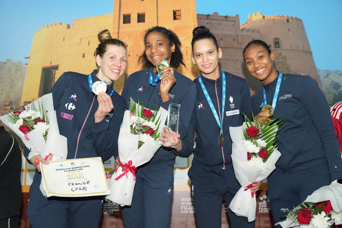 BOOOOM !!! Les Bleues Auriane Malo, Marie-Florence Candassamy, Alexandra Louis Marie et Coraline Vitalis remportent la coupe du monde d'épée à Fujairah (UAE) 🇫🇷📷🥇