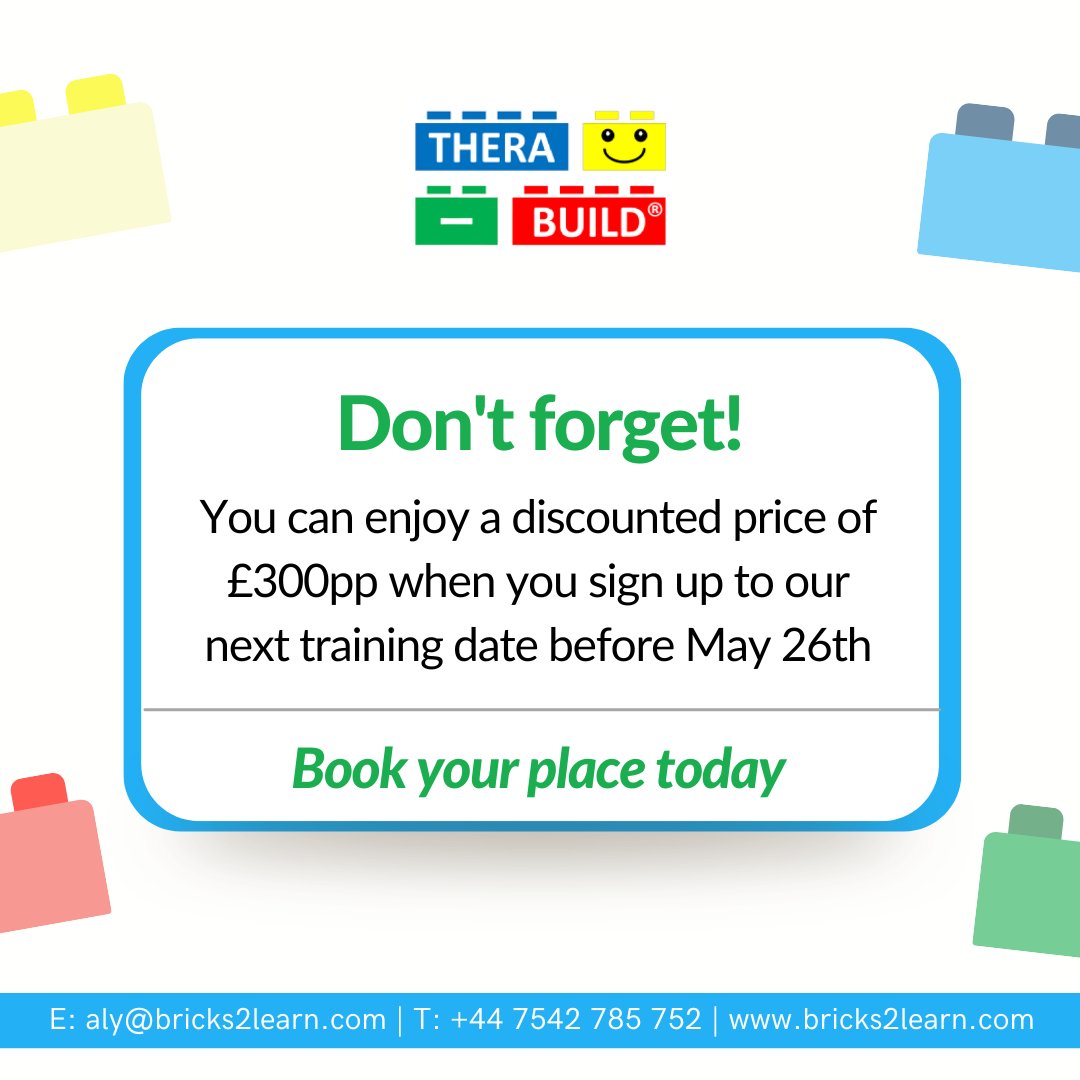ONLY 5 SPACES LEFT!!
Click here to book:
bricks2learn.com/thera-build/tr…
#LEGO #TheraBuild #SENDCO #Pastoral #Wellbeing