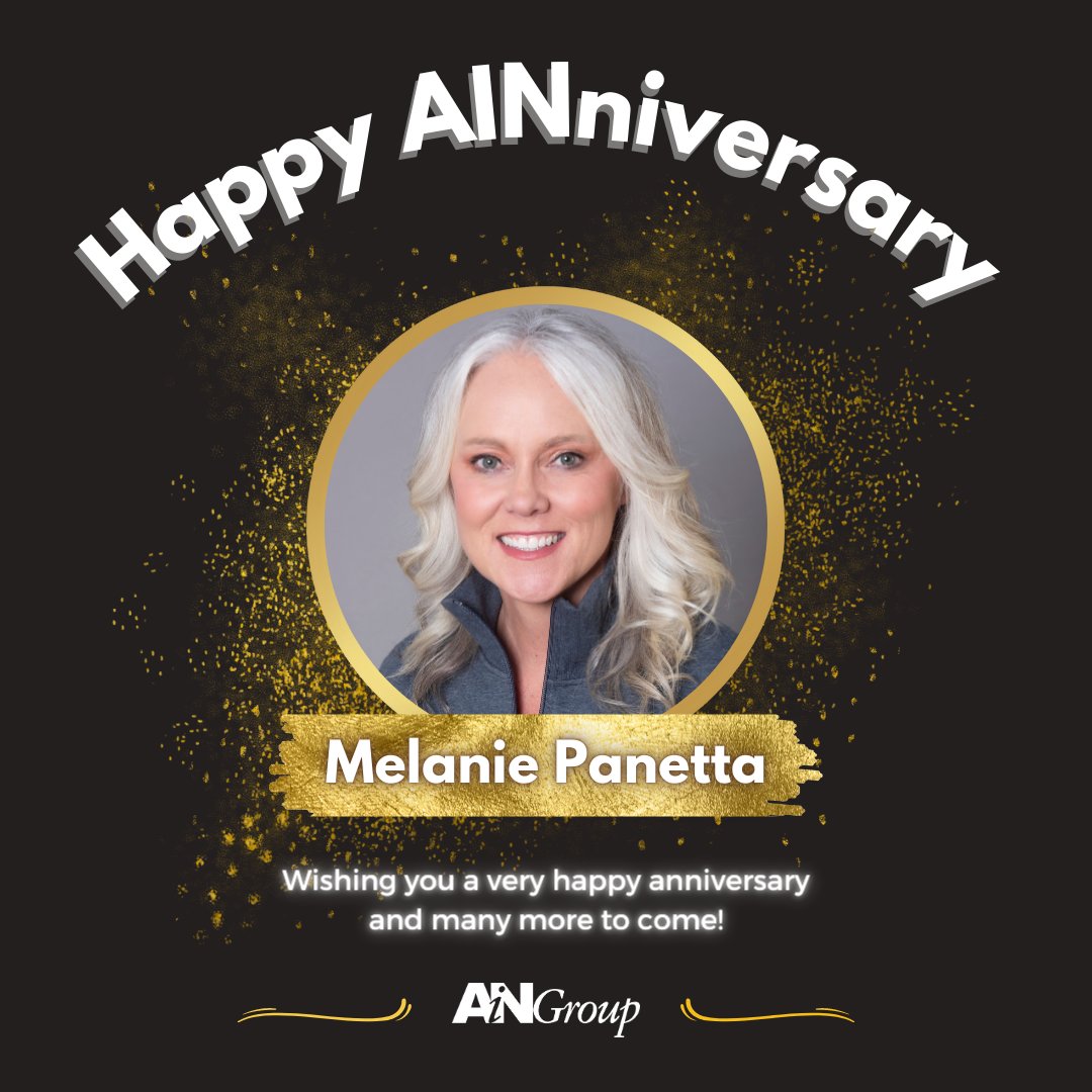 aingroup's tweet photo. Happy AINniversary to Melanie Panetta of the AIN Group! We are so proud of all that you have accomplished and we look forward to many more years of success. Here's to celebrating your hard work and dedication! #AINGroup #Anniversary #CelebrateSuccess #TeamWork #TeamAppreciation https://t.co/uLo4Kqvxjy