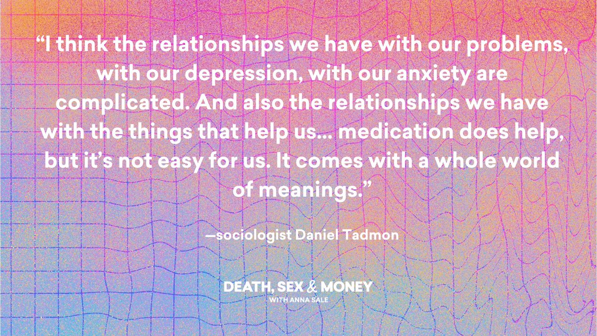 Death, Sex & Money (@deathsexmoney) on Twitter photo For sociologist <a href="/DanielTadmon/">Daniel Tadmon</a>, his research on how psychiatric meds are given and his former career as a therapist have shown him that our relationship with the drugs that help us is as complex as why we take them. More from Daniel in our latest episode: bit.ly/3DiUuAU For sociologist <a href="/DanielTadmon/">Daniel Tadmon</a>, his research on how psychiatric meds are given and his former career as a therapist have shown him that our relationship with the drugs that help us is as complex as why we take them. More from Daniel in our latest episode: bit.ly/3DiUuAU