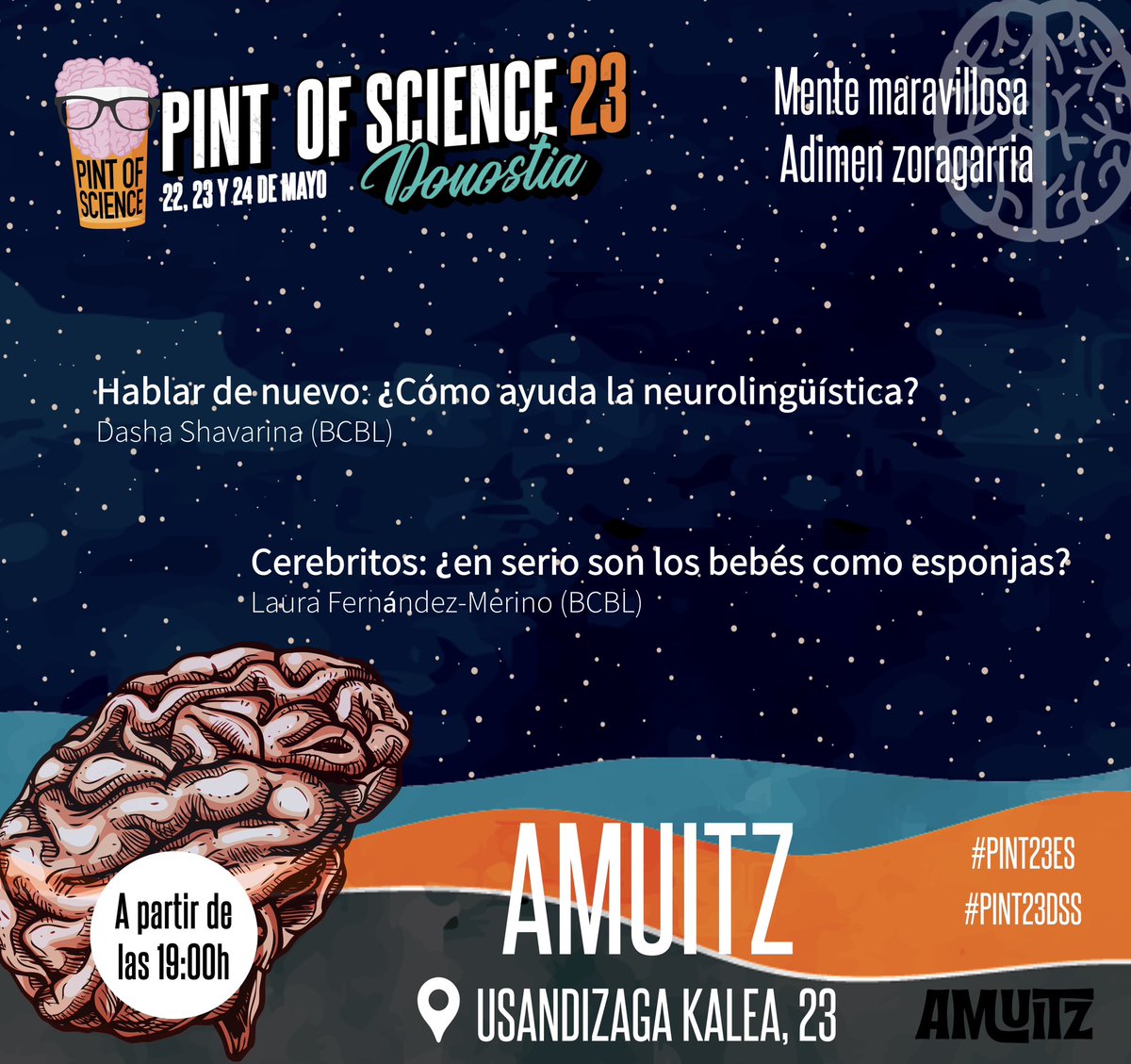 DivulgaDonosti's tweet photo. Por fin ha llegado el día! Mañana arrancamos con el primer día de #pint23dss. Aquí tienes el programa. Te esperamos a partir de las 19h. No te lo pierdas! 🍻🧠

#pint22dss #pint22es #science #donostia https://t.co/2gFasuDZog