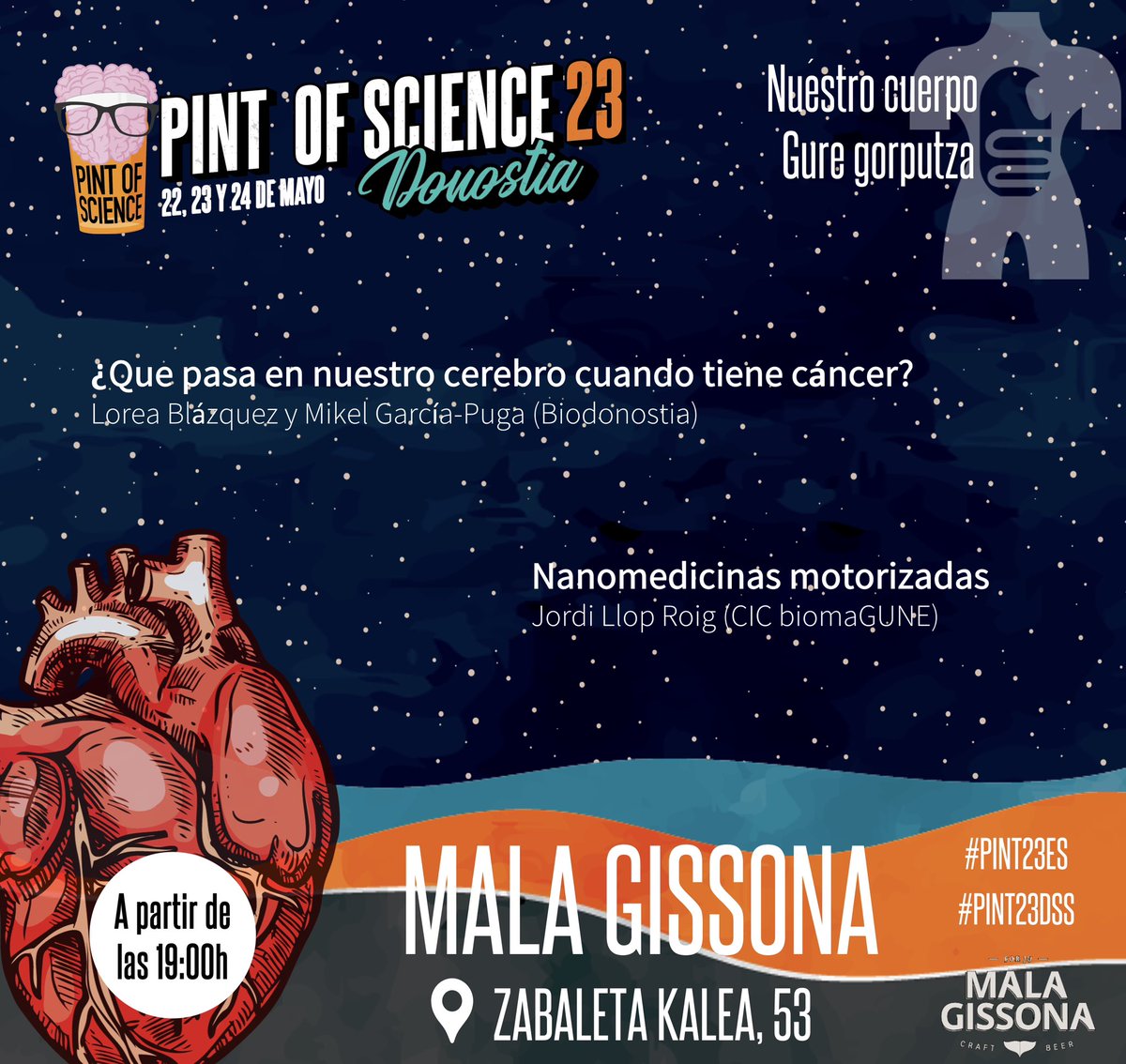 DivulgaDonosti's tweet photo. Por fin ha llegado el día! Mañana arrancamos con el primer día de #pint23dss. Aquí tienes el programa. Te esperamos a partir de las 19h. No te lo pierdas! 🍻🧠

#pint22dss #pint22es #science #donostia https://t.co/2gFasuDZog