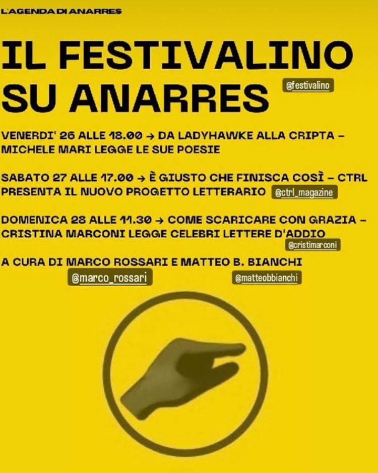 Da esperta di bidoni, nobili addii e vili semighosting letterari, vi aspetto domenica 28 maggio alle 11.30 da @_anarres_ per Come scaricare con grazia (e sottolineo grazia), uno di quegli eventi possibili solo nella splendida cornice del favoloso @festivalino. <a href="/NeriPozza/">Neri Pozza</a>