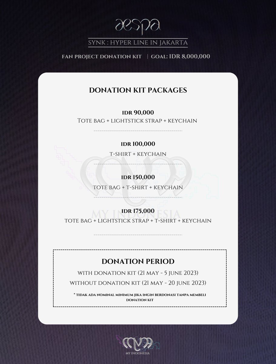 AESPAINAUNION's tweet photo. ⚠️'SYNK: HYPER LINE in Jakarta' fan project donation, OPEN⚠️

Mari beri sambutan spesial untuk kedatangan perdana aespa di Indonesia, yuk! Berapapun kontribusi dari MYNE akan sangat berarti untuk turut mensukseskan fanproject di konser nanti😊

donation 🔗 https://t.co/gXGayxVCEI https://t.co/iAmOoEkwOQ