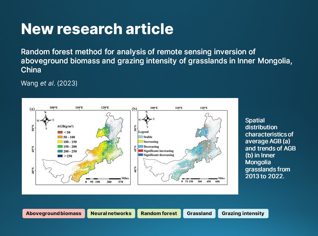 IJRemoteSensing's tweet photo. 🔔 New article: 

Wang et. al. demonstrate that when quantifying #AGB in #grasslands, simulations based on the #RandomForest model yield higher accuracies than other methods.

🔗 https://t.co/zED4VO6JSX

#IJRS #RemoteSensing #AbovegroundBiomass #NeuralNetworks #grazing https://t.co/wmVRQMGsR4