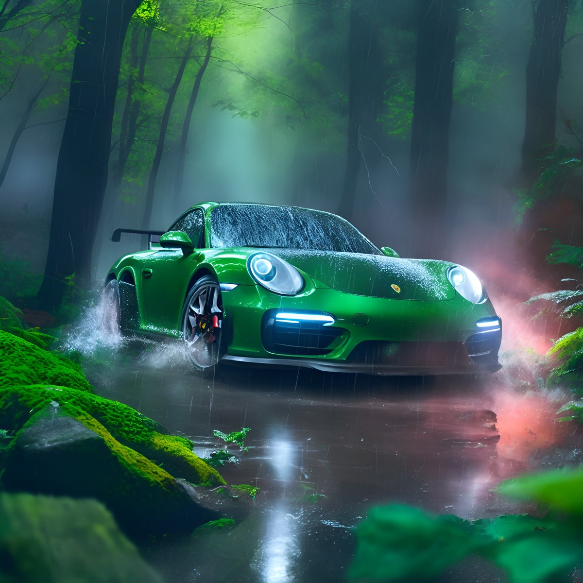 aiBildAgentur's tweet photo. Take a ride with us on this majestic journey through a lush, rainy forest! 🌲🚗💨 With its sleek design and high-performance capabilities, this car is truly a work of art. 🎨 👇#Porsche #RainyForest #Majestic #AIgenerated #AdvancedTechnology #RaceTrack #AutomotiveArt #AICreated https://t.co/HskOZNlCZv