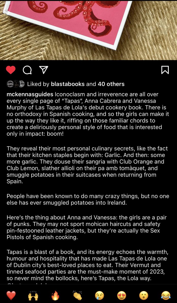 LasTapasDeLola's tweet photo. Just blown away by @McKennasGuides shout out for our @blastabooks #tapas “the Sex Pistols of Spanish Cooking” 😂 - brimming from ear to ear (giggling too) #thankyou John & Sally your turn of phrase is always such a pleasure to read #fab digging out leather & safety pins as typing https://t.co/ED0sD2PNe3