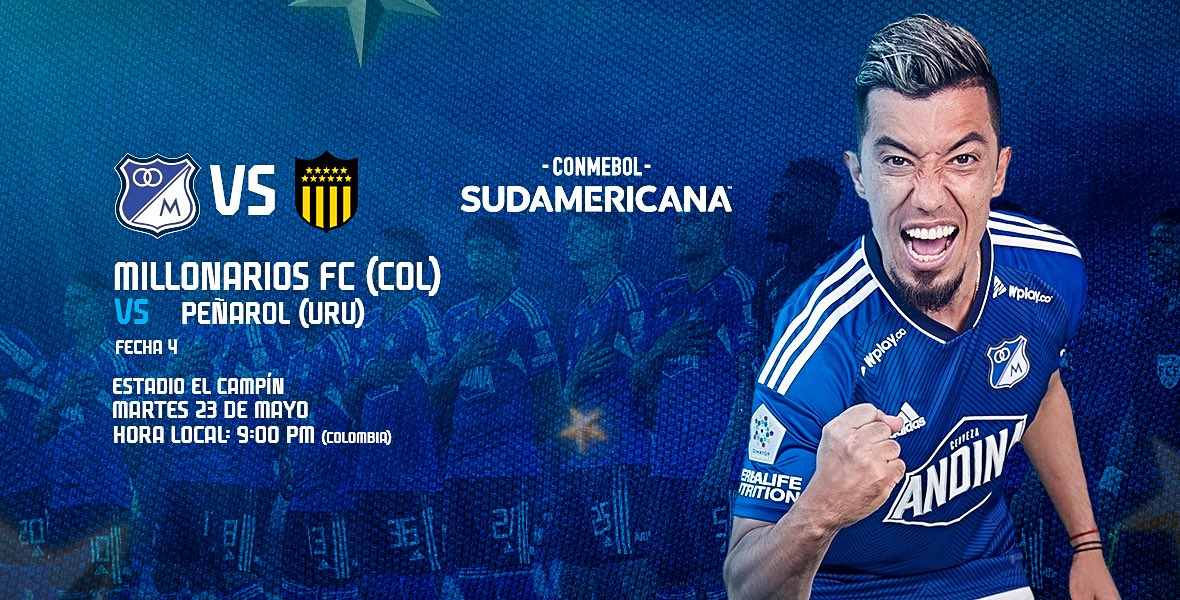 Millonarios FC (@millosfcoficial) on Twitter photo 🔜 Próximo partido
🏆 CONMEBOL <a href="/Sudamericana/">CONMEBOL Sudamericana</a>
⚽️ Grupo F Fecha 4
🆚 Peñarol
📆 Martes 23 de Mayo
⏱ 9:00pm 🇨🇴
🏟 Estadio El Campín
🎫 tuboleta.com/eventos/detall…
¡VAMOS MILLONARIOS! Ⓜ️🔝 🔜 Próximo partido
🏆 CONMEBOL <a href="/Sudamericana/">CONMEBOL Sudamericana</a>
⚽️ Grupo F Fecha 4
🆚 Peñarol
📆 Martes 23 de Mayo
⏱ 9:00pm 🇨🇴
🏟 Estadio El Campín
🎫 tuboleta.com/eventos/detall…
¡VAMOS MILLONARIOS! Ⓜ️🔝