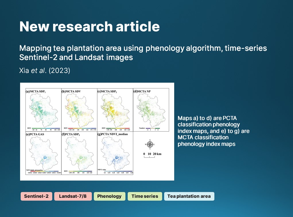 🔔 New article: 

Xia et. al. present a new, #phenology-based algorithm for the #mapping of #tea plantation area using #Sentinel2 and #Landsat (7 and 8) 🛰️ optical imagery.

🔗 doi.org/10.1080/014311…

#IJRS #RemoteSensing #CropMapping #VegetationIndices