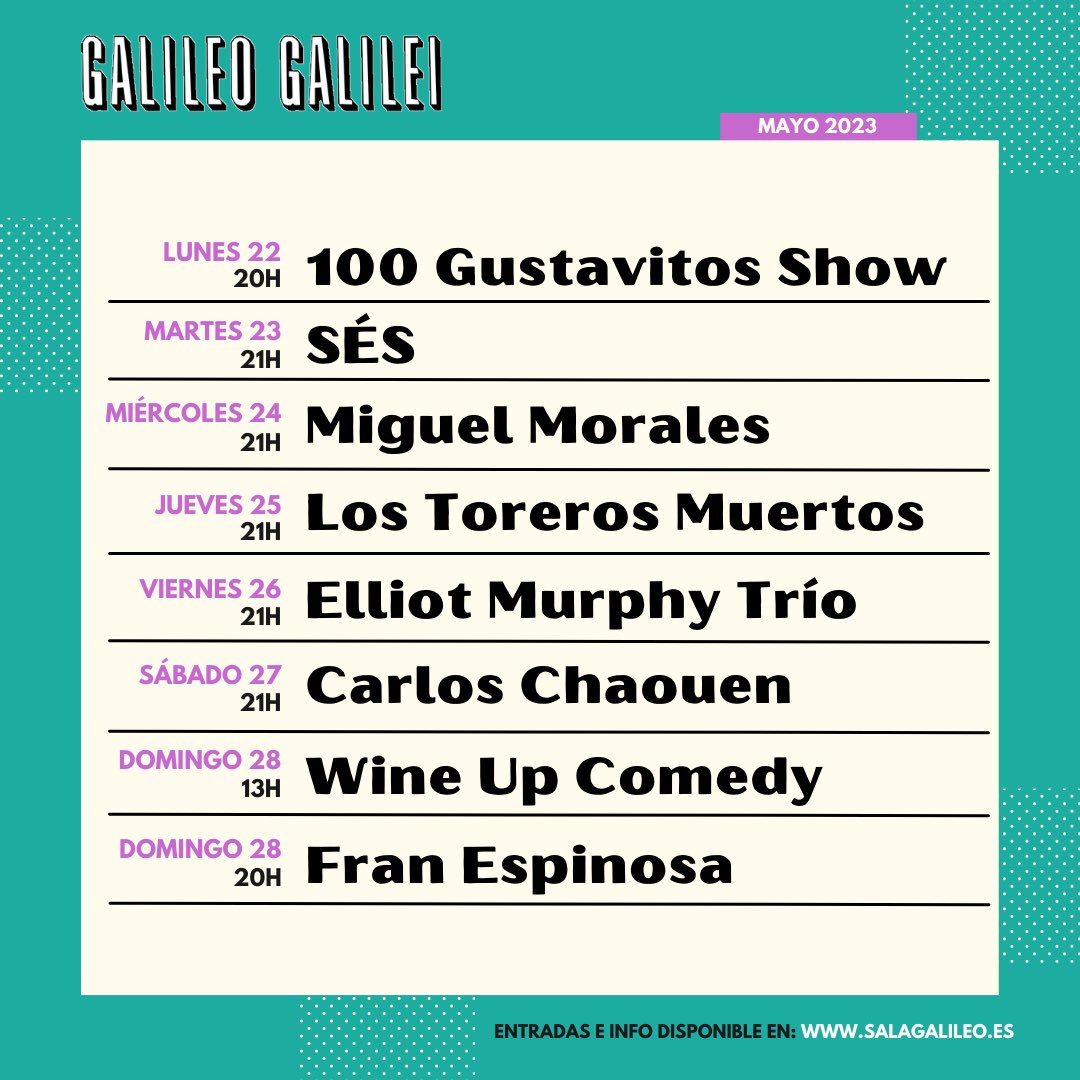 salagalileo's tweet photo. ➡️ Esta semana en Galileo 🎶
Del 22 al 28 de mayo
🎟️Entradas e info: https://t.co/7UdBidktkB

@metropolis_ce    
@Elliottmurphy 
@sheilagallega https://t.co/uvUzovSmen