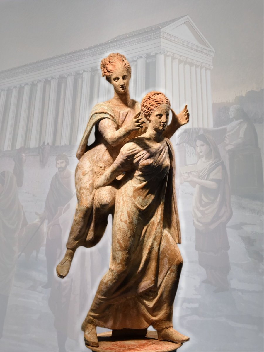 ArysPan's tweet image. Terracotta statuette depicting two Greek girls playing the popular game called "ephedrismos". 300 BC, Corinth