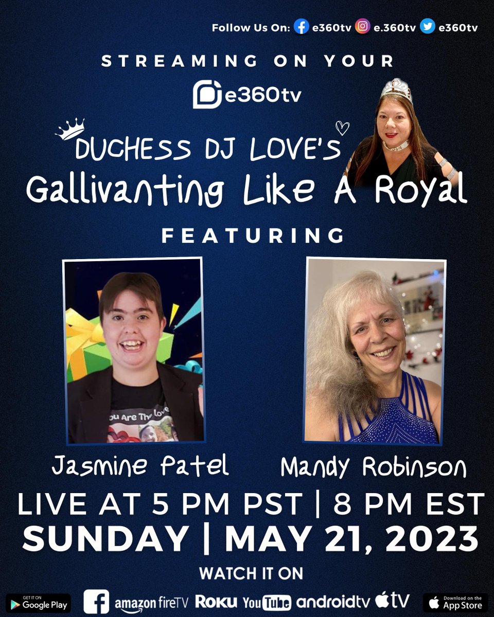 e360tv's tweet image. Watch Duchess DJ Love's Gallivanting Like A Royal with the special guests Jasmine Patel: Founder Of YouAreTheLoveBook.com. The proud wife of DR. Pravin P Patel, The Celebrity Guru #DRPP and Mandy Robinson: Author, Speaker, Poet, and Storyteller.
