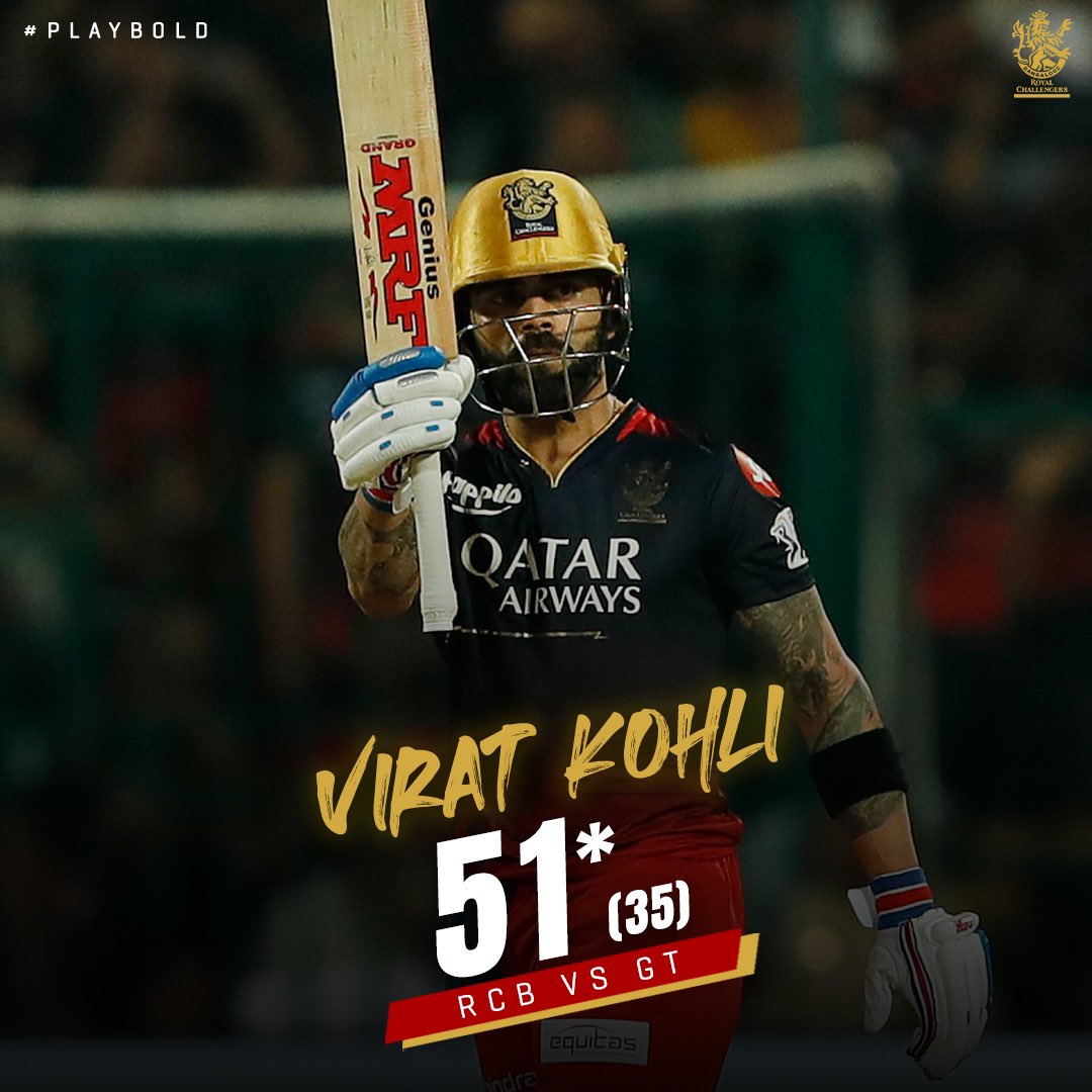 Commeth the hour, Commeth the King 👑 

Brings his up 5️⃣1️⃣st IPL half century in one of the most important games for us this season 🙌

#PlayBold #ನಮ್ಮRCB #IPL2023 #RCBvGT