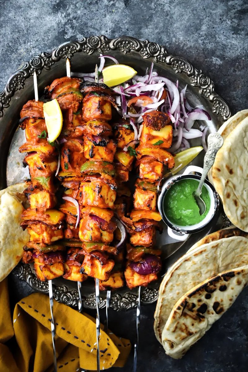 Paneer Tikka Kebabs on the BBQ this evening at Walford East. Perfect for a warm evening. All welcome. ☀️🔥🍽️