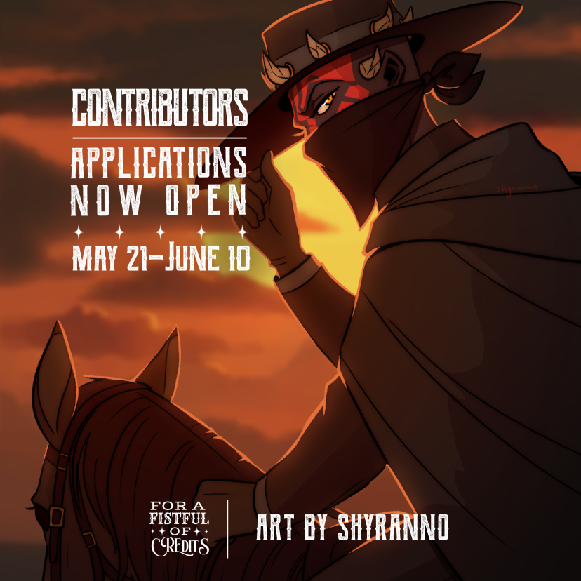 Yeehaw, the day has arrived! Contributor applications are now open until June 10th! Artists, writers, and merch creators are all encouraged to apply at the Google form below! (art by <a href="/Shyranno/">Shyranno</a>) 
forms.gle/kHjvqLNWiVRJjP…