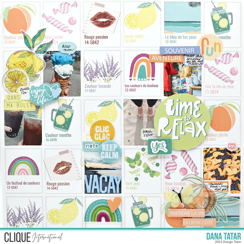 Time to relax!!  <a href="/danatatar/">elena</a> used the Les Ateliers de Karine Rainbow Sampler Kit (sold out) for this fun vacation memories layout.  Visit her blog to see more (link in her profile.)  Let us know where you plan on vacationing this summer! 

#cliqueinternational
#scrapbooking
#scra