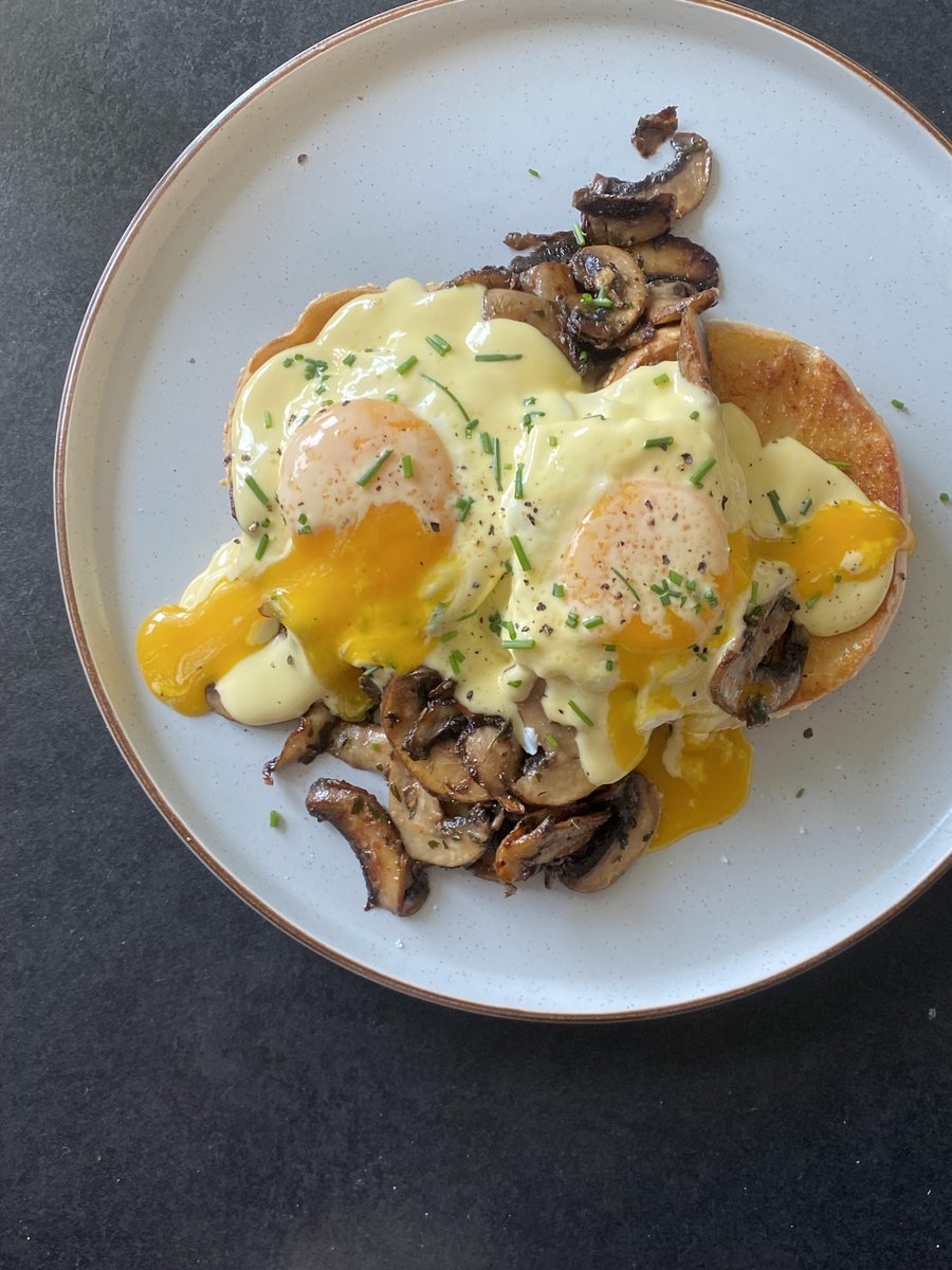 redditFoodPorn's tweet photo. mushroom eggs hollandaise. From u/vendoggo https://t.co/s5WvCdluwr
