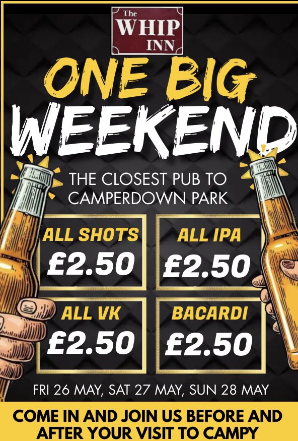 It’s the Big Weekend next weekend. Come and join us for pre and post drinks. Lots of excellent promos going on in the pub next weekend. We also have other fantastic drinks promos too. Come in and see us.
