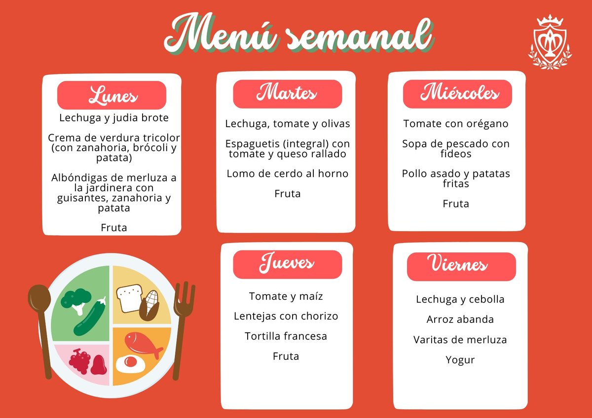 Esta semana comemos...

#menuescolar #comidasaludable #menusemanal #MadreAlberta #colegiopurezademariagrao #colegioconcertado #educacióninfantil #educaciónprimaria #educaciónsecundaria
#bachiller #100añoseducando