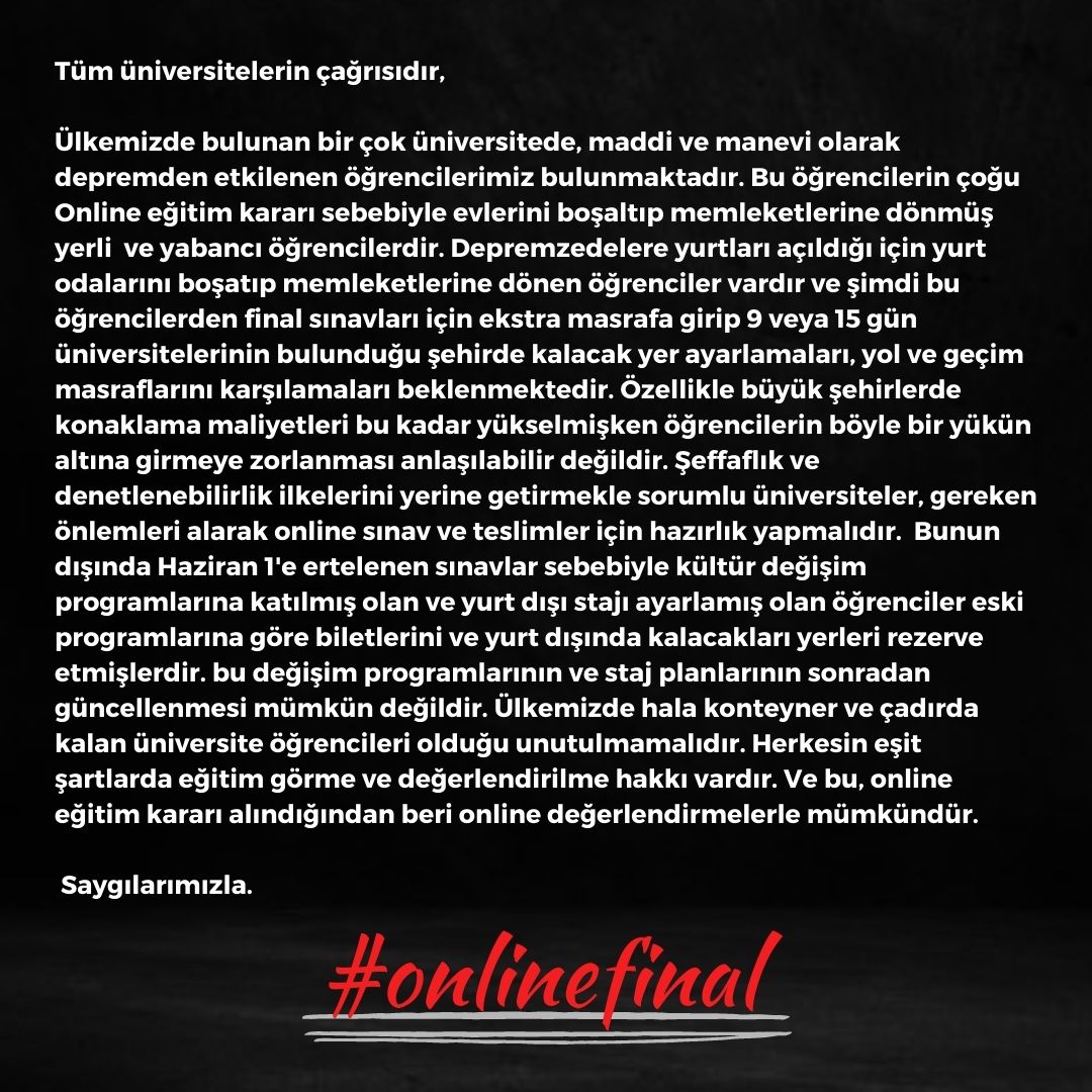 itü.jpeg (@itu_jpeg) on Twitter photo Öğrenciler online sınav istiyor. #itüonlineistiyor #itümağdur #ktüonline #onlinefinal #YTUOnlineSınavİstiyor #agüonline #ikufinalleronline #topkapıhazırlıkonline <a href="/erolozvar/">Erol Özvar</a> <a href="/itu1773/">İTÜ - İstanbul Teknik Üniversitesi</a> <a href="/ProfDrKoyuncu/">Prof. Dr. İsmail Koyuncu</a> <a href="/Ykskgrtm/">Yükseköğretim İletişim</a> <a href="/suleitirsatoglu/">Şule Itır Satoğlu</a> Öğrenciler online sınav istiyor. #itüonlineistiyor #itümağdur #ktüonline #onlinefinal #YTUOnlineSınavİstiyor #agüonline #ikufinalleronline #topkapıhazırlıkonline <a href="/erolozvar/">Erol Özvar</a> <a href="/itu1773/">İTÜ - İstanbul Teknik Üniversitesi</a> <a href="/ProfDrKoyuncu/">Prof. Dr. İsmail Koyuncu</a> <a href="/Ykskgrtm/">Yükseköğretim İletişim</a> <a href="/suleitirsatoglu/">Şule Itır Satoğlu</a>