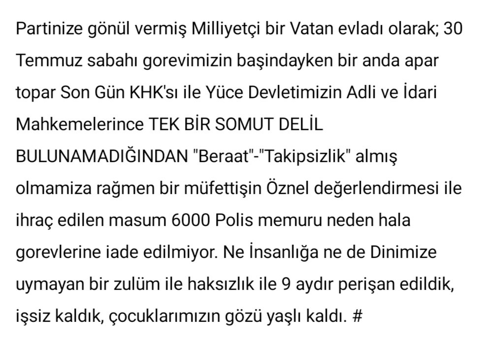 <a href="/erbakanofis/">ErbakanOfis</a> #6binpolisiadebekliyor
Allah Rızası için Azıcık Allah korkusu varsa içinizde ne olur konuyu ciddiye alın. Hepimiz ölüp Allah'a hesap verecegiz. Yapılan bu zulme karşı çıkın,  yardımcı olun ne olur. Allah'tan gayrı sahibimiz yok, kim hain fetöyle beraberse Allah Belasını versin.