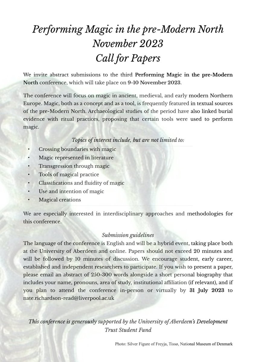 JenHemphill's tweet photo. The next @performingmagic CfP is OUT! This time we’ll be in-person and online. What could be better than two days of talking magic?! #oldnorse #AcademicChatter #medievaltwitter #witchtrials #magic #earlymodern #hextag✨✨ https://t.co/Sy5KXdQDm0
