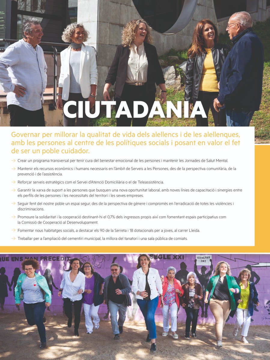 ✨Ciutadania✨

Les nostres propostes per Alella 2023 - 2027:

👉Governar per millorar la qualitat de vida dels alellencs i de les alellenques, amb les persones al centre de les polítiques socials i posant en valor el fet de ser un poble cuidador.

 #SomAlella #Alella2023