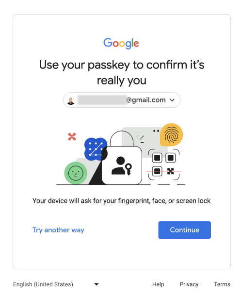 Passkeys in the wild! Awesome to see <a href="/gmail/">Gmail</a> support live.