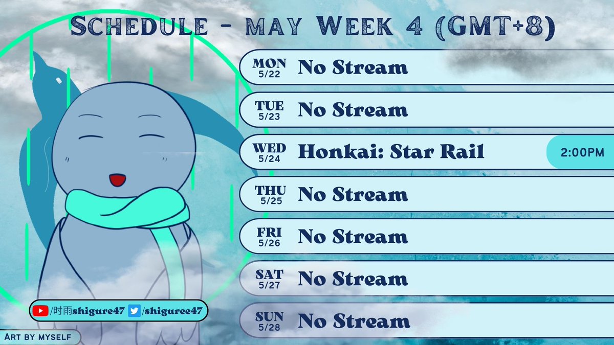shiguree47's tweet photo. Schedule is back online!
Gonna give star rail another try with new settings while i attempt SU World 4 again
#Vtuber #MYVTUBER #shigureLive #HonkaiStarRail https://t.co/KM1Yz3Nyox