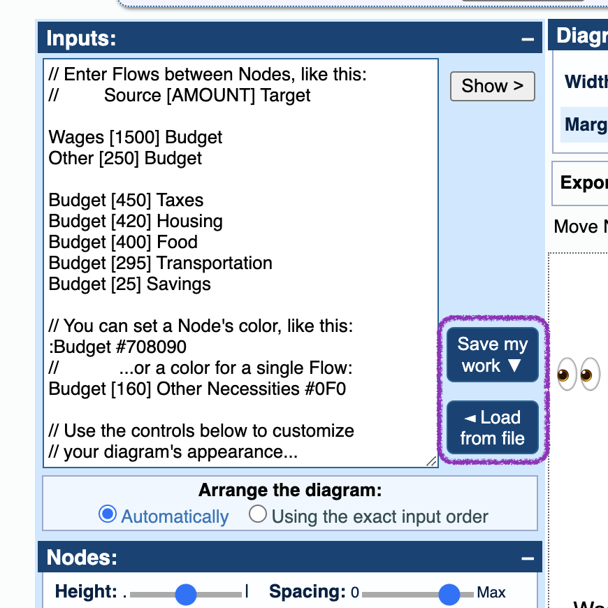 Relaying a vis.social/@SankeyMATIC post from January:

A new feature is live!

* Save your work (data and settings) to a plain text file.

* Upload it later and pick up exactly where you left off.

sankeymatic.com/build/

#DataViz #SankeyDiagrams #BuildNiceThings