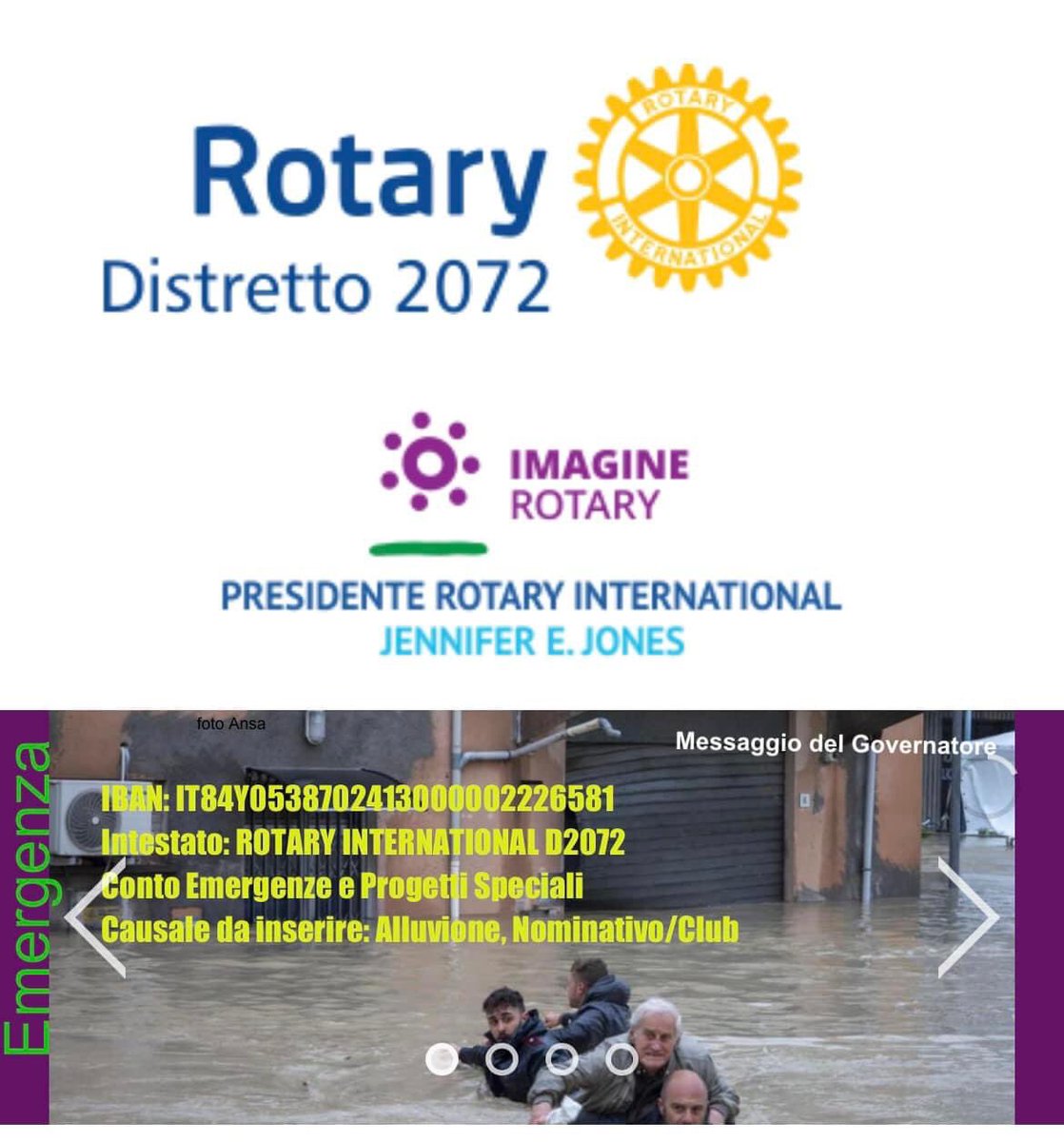 2071rotary's tweet photo. #rotary2072 #rotary2071 

Oggetto: esondazioni, alluvioni e frane in Emilia Romagna. Raccolta Fondi
#rotary2072 #rotary2071 
IBAN: IT84Y0538702413000002226581
Intestato: ROTARY INTERNATIONAL D2072 Conto Emergenze e Progetti Speciali
Causale da inserire: Alluvione, Nominativo/Club https://t.co/tyF0Oeq2NU
