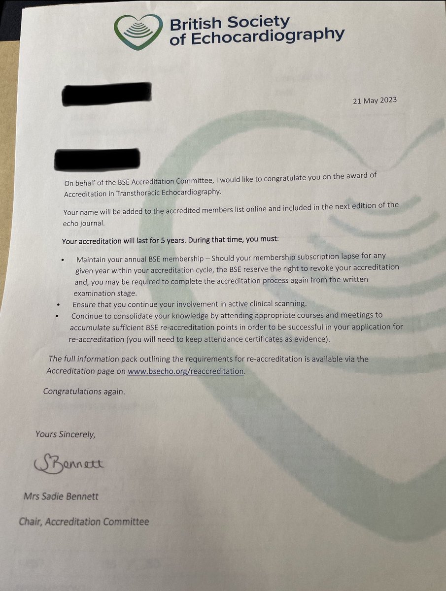 Another one of our amazing cardiology registrars has gained <a href="/BSEcho/">BSEcho</a> Transthoracic Echo Accreditation today with our echo department’s teaching, guidance and support! 🎉
(Very proud to say this is another one I have mentored through the process too! 😊)
<a href="/GHCardiology/">Cardiology Glenfield 🫀</a>
#BSE #Echo