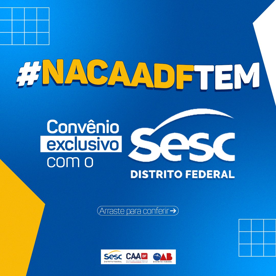 caadf_oficial's tweet photo. A CAADF tem parceria exclusiva para toda a Advocacia do DF! 🤩
Aproveite todos os serviços disponíveis no @sescdf por apenas R$26,00 mensais. Confira as regras em nosso site e não perca: https://t.co/XqvrbDDoHS
#CAA #CAADF #OABDF #Advocacia #AdvocaciaDF https://t.co/NmtzHl7FE1